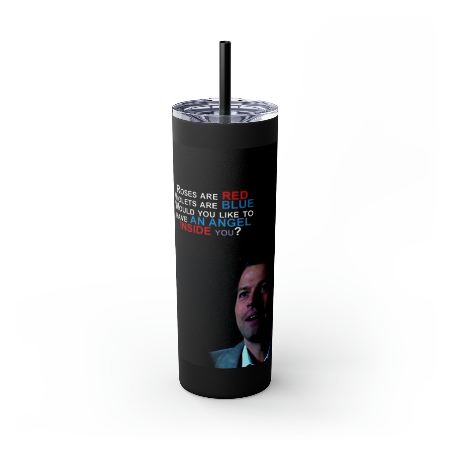 Supernatural Cas Valentine, Skinny Tumbler with Straw, 20oz