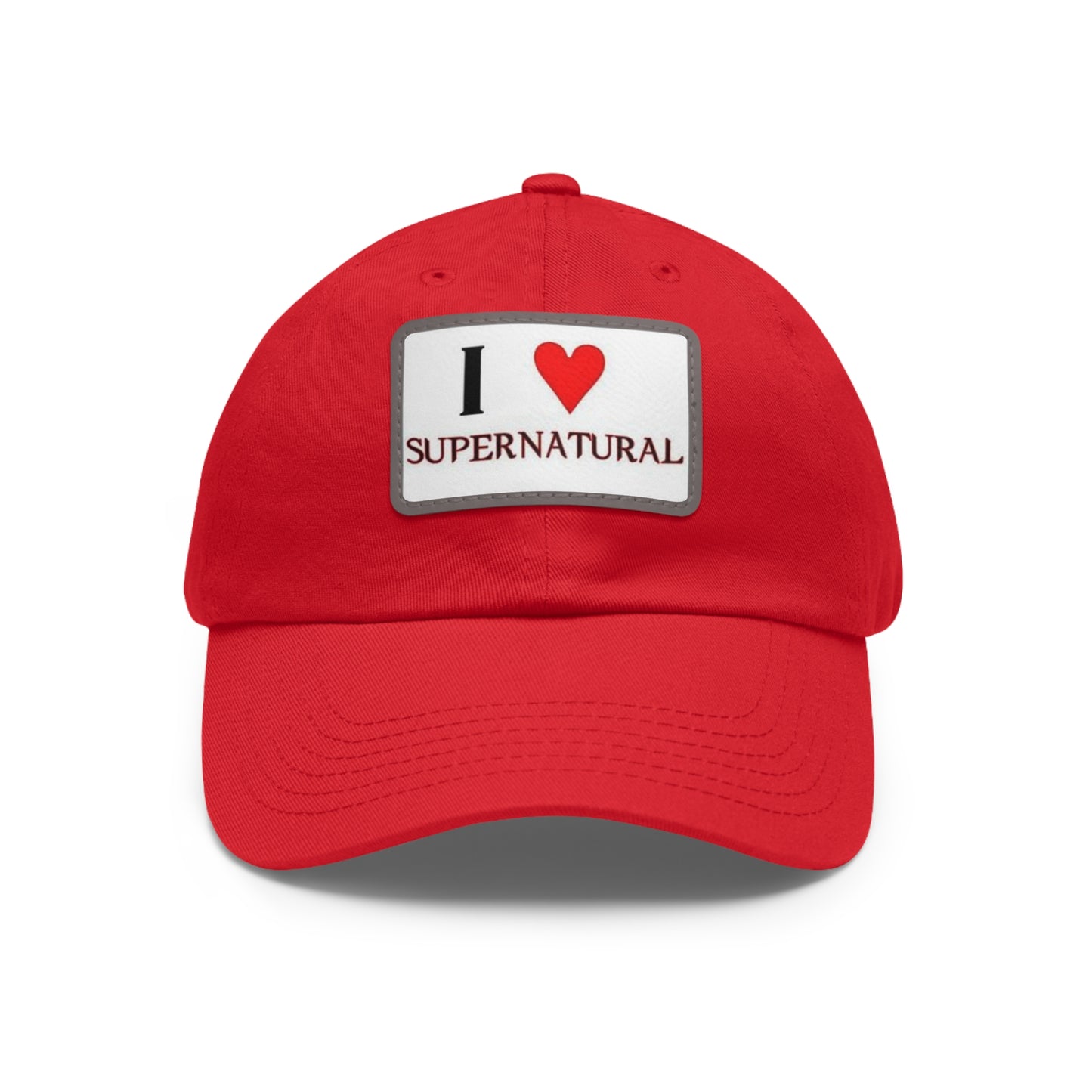 Supernatural "I love Supernatural" red Dad Hat with Leather Patch (Rectangle)