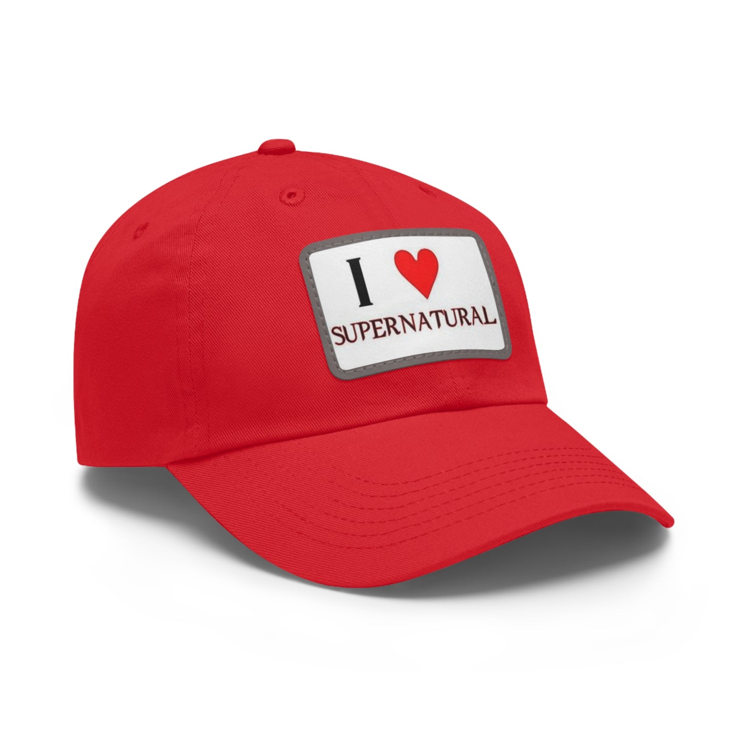Supernatural "I love Supernatural" red Dad Hat with Leather Patch (Rectangle)