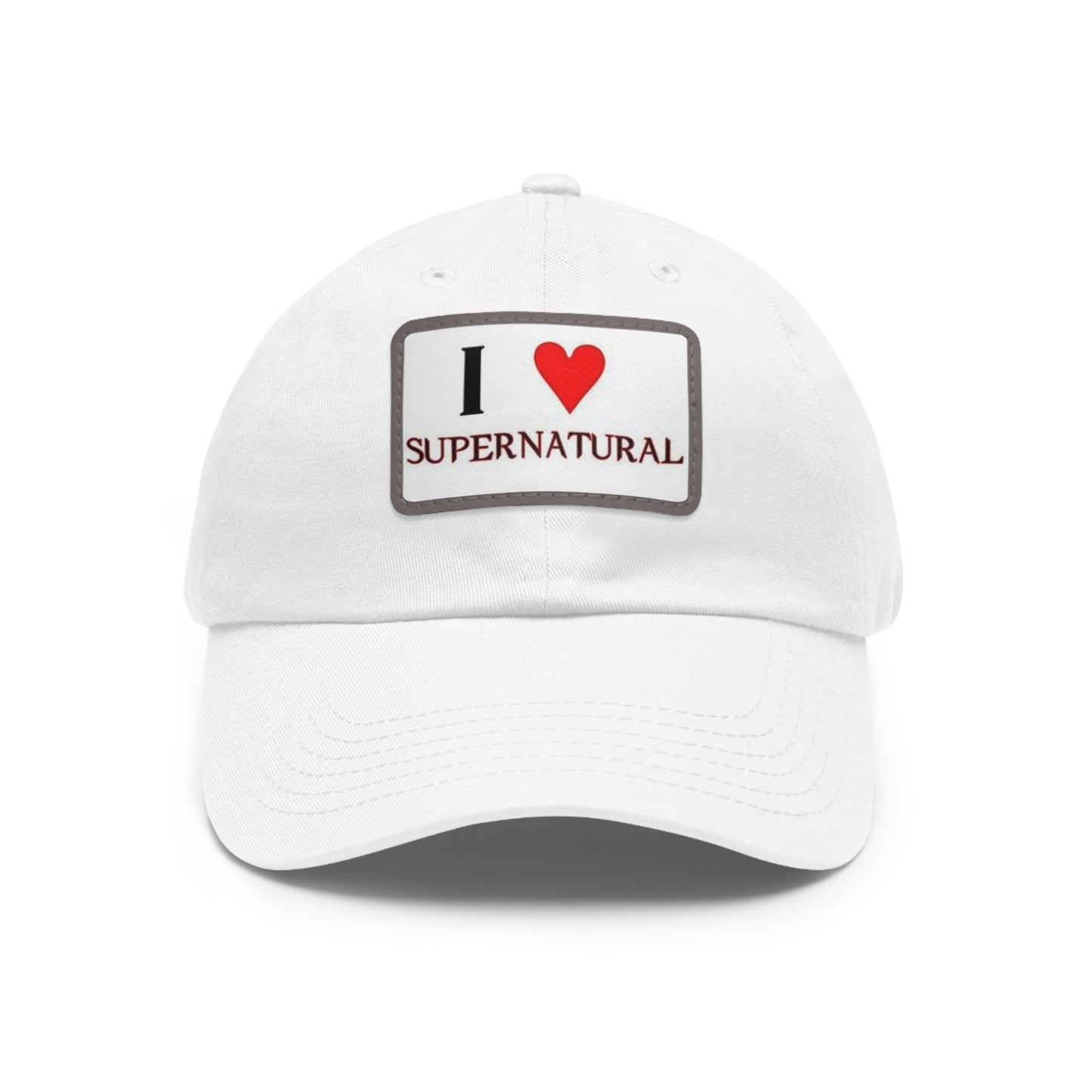 Supernatural "I love Supernatural" red Dad Hat with Leather Patch (Rectangle)