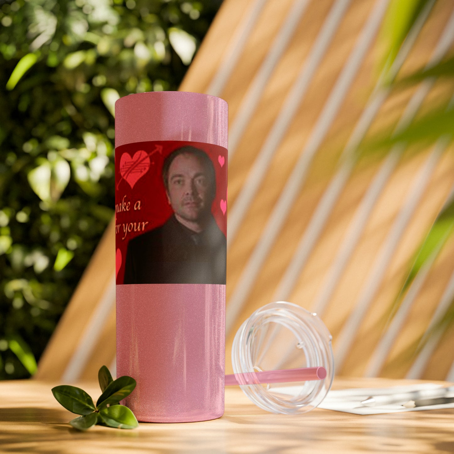 Supernatural Crowley Valentine, Skinny Tumbler with Straw, 20oz