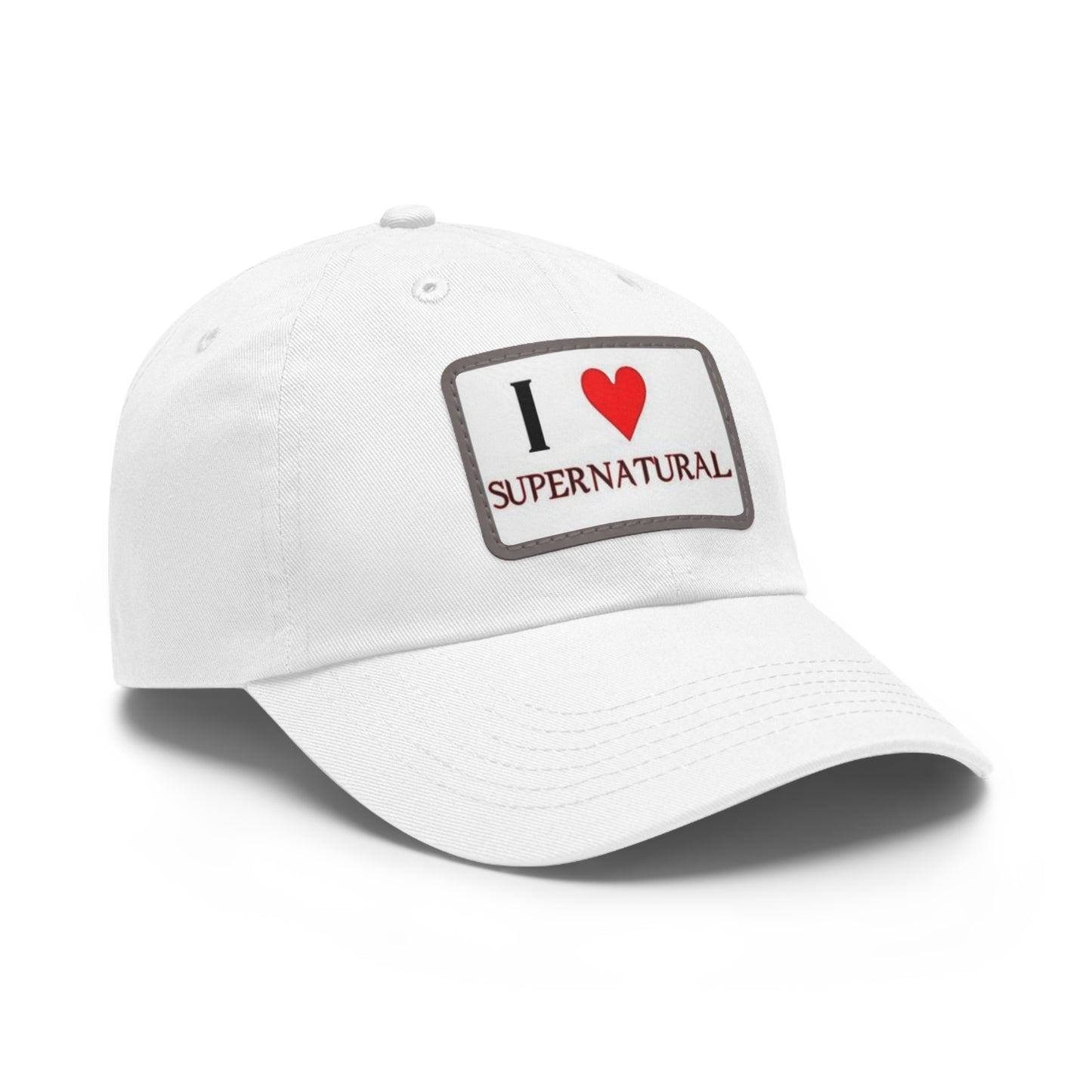 Supernatural "I love Supernatural" red Dad Hat with Leather Patch (Rectangle)