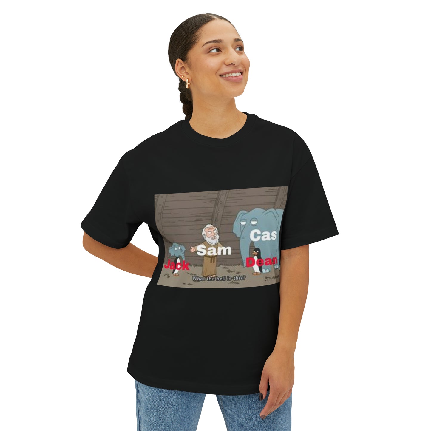 Supernatural cartoon, Unisex Oversized Boxy Tee