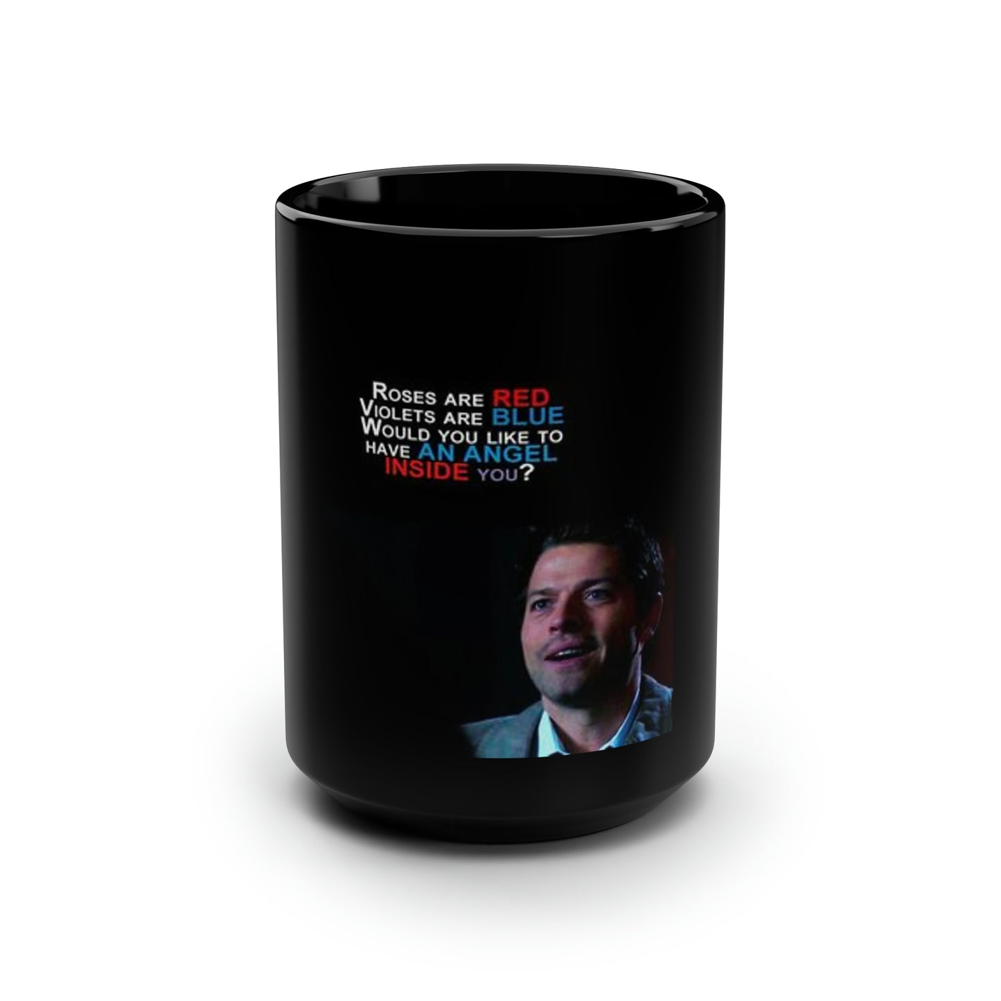 Supernatural Cas Valentine, Black Mug, 15oz
