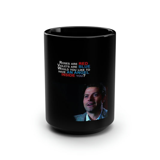 Supernatural Cas Valentine, Black Mug, 15oz